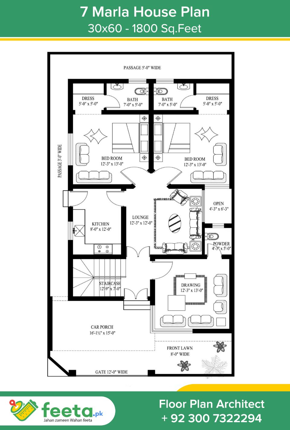 30x60 House Plan 7 Marla House Plan Ground Floor