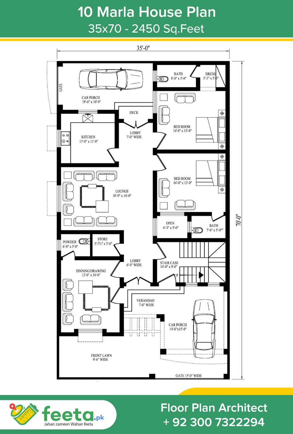 35x70 House Plan 10 Marla House Plan Ground Floor