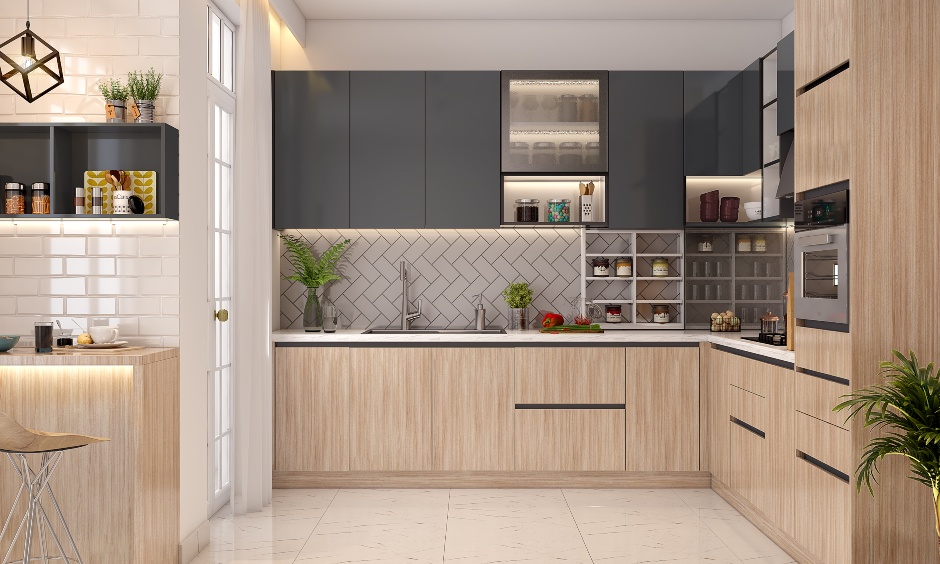 l shaped kitchen design with handless cabinets